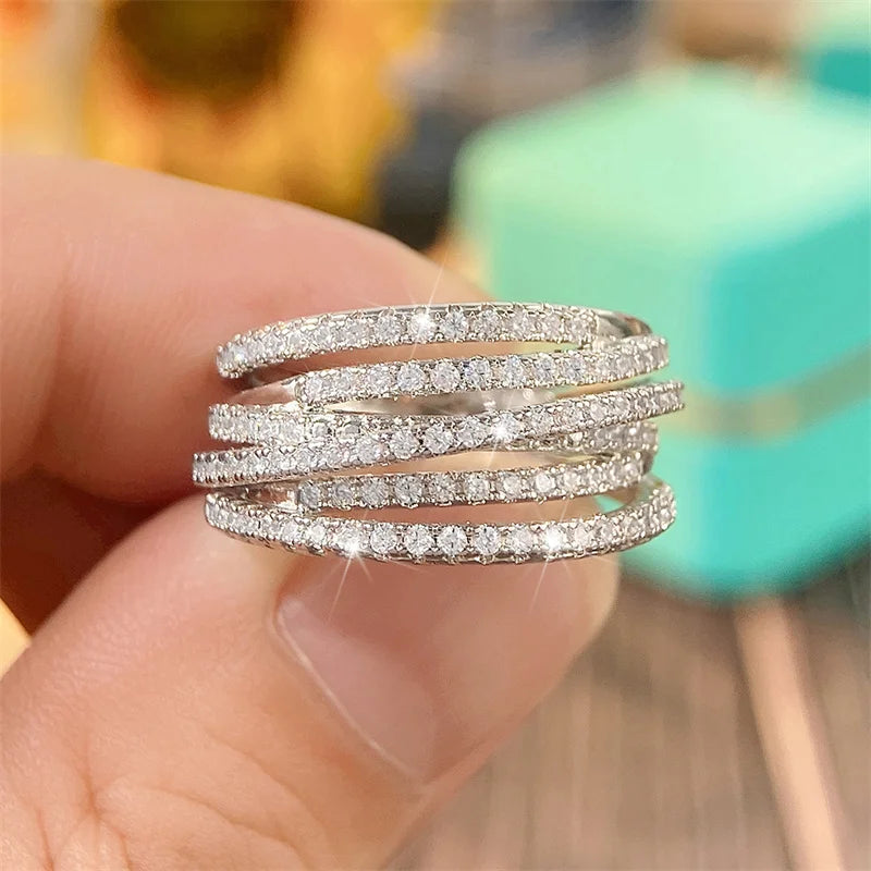 Luxury Cross Design Rings Full Paved CZ Stone Modern Fashion Sparkling Women's Rings Wedding Bands Jewelry Drop Shipping