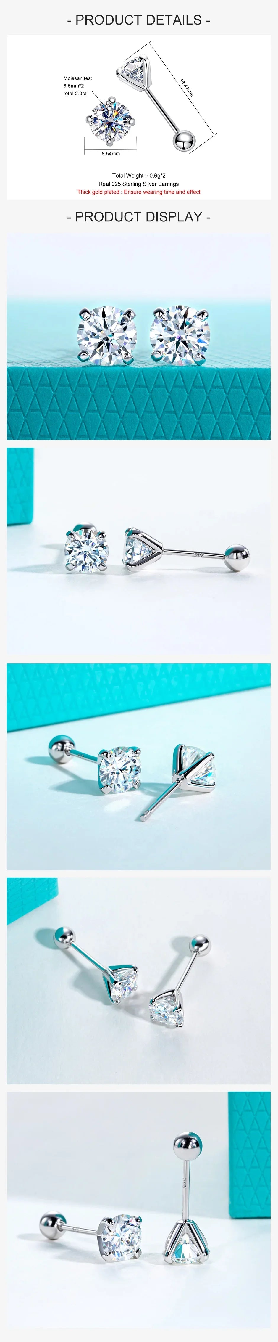 1ct D Color Moissanite Classic Earring 925 Sterling Silver 18K Plated Stud Earrings for Woman Fine Jewelry Wholesale