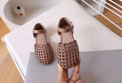 2026 Novel Roman Sandals for Little Girls Side Butterfly-knot Princess Weave Sandals Soft Breathable Hollow Shoes Child Girl
