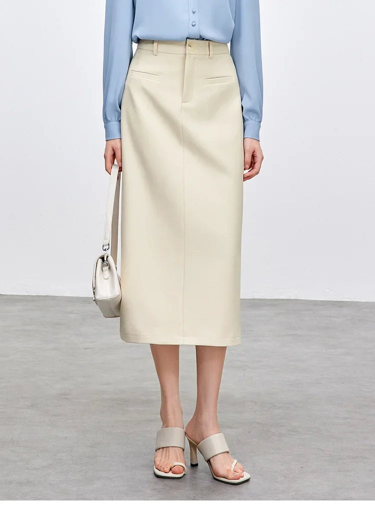 Retro Straight Tube Midi Skirt For Women Spring 2026 Preppy Style High Waist Slimming Split Mid Length Skirt 151Q59211