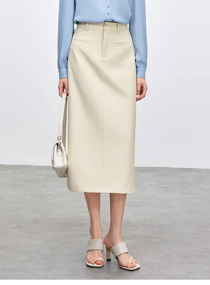 Retro Straight Tube Midi Skirt For Women Spring 2026 Preppy Style High Waist Slimming Split Mid Length Skirt 151Q59211