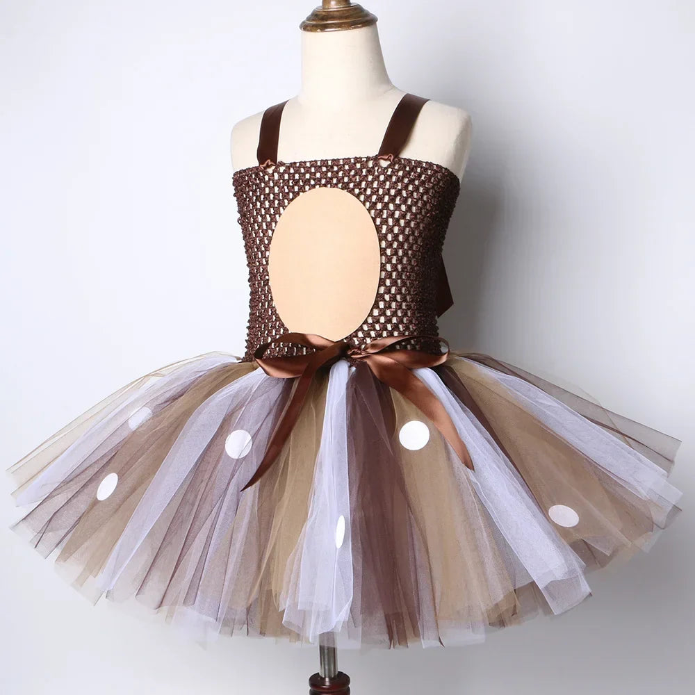 Deer Costume for Girls Christmas Tutu Dress Girls Fancy Elk Reindeer Dress Up Clothes Kids Halloween Birthday Party Costumes