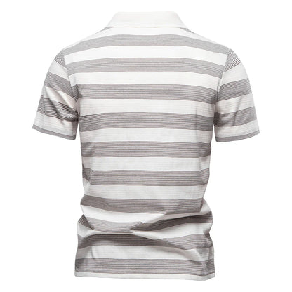 2025 New Summer Striped V Neck Cotton Polo Shirts for Men Breathable Short Sleeve Casual Knit Shirts Comfort Fit