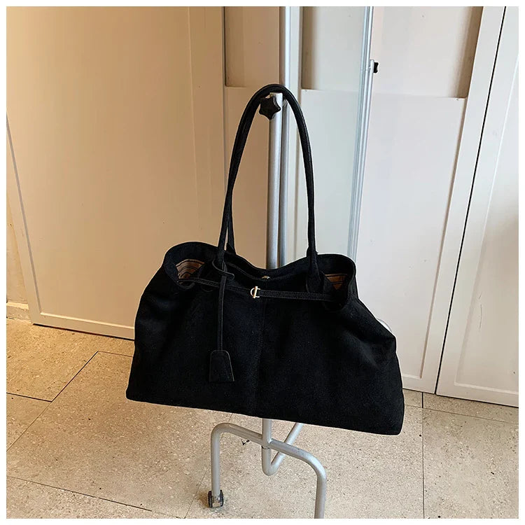 Velvet Zipper 2024 New Product Large Tote Bag Solid Large Capacity Popular Fashion Shoulder Bag Soft Simple Commuter Handbag