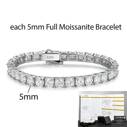 2-5mm Man Moissanite Tennis Bracelet S925 Sterling Silver for Women Full Lab Diamond sparkling Wedding Party Jewelry