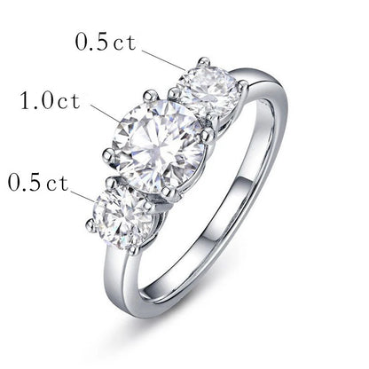 Real D Color VVS1 Round 2.0ctw Moissanite 3-Stone Ring 925 Pure Silver Jewelry Certified for Women Wedding Engagement Gift
