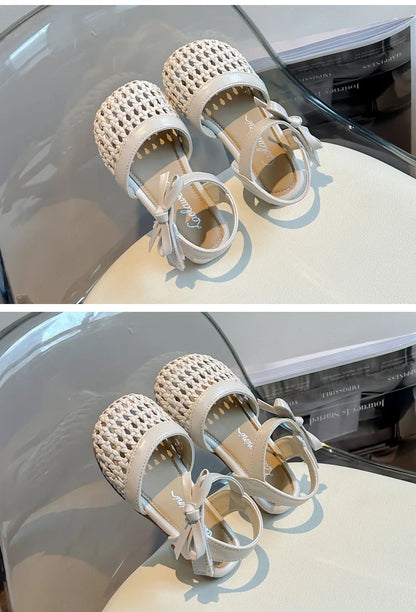 Sandálias Sandals for Girls Sweet Bowtie Baby Shoes Hollow Out Non-slip Sandals for Toddlers Children Soft Sole Kids Shoesصنادل