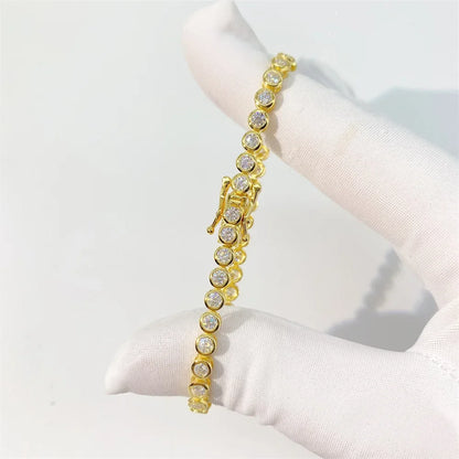Sparkling 2/3mm Full Moissanite Tennis Bracelet for Women Party S925 Silver Plated 18K Pass Diamond Test Bezel Bracelets