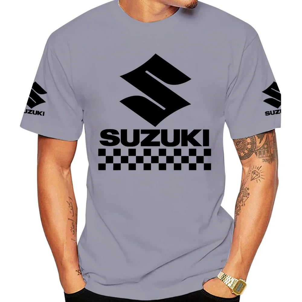 2026 Summer New Racing Motorcycle 100% Cotton Trendy Men T-shirt Daily Outdoor Sports Casual Loose Street Short-sleeve