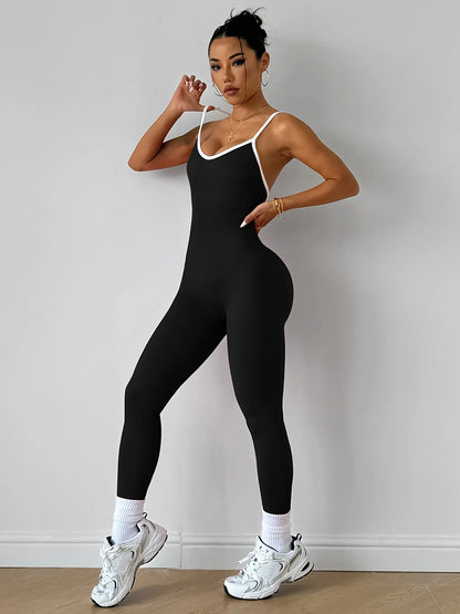 Pink Sports Jumpsuit Girls Running One Piece Bodysuit Workout Rompers Women Overalls Sportswear Fitness Yoga Suit