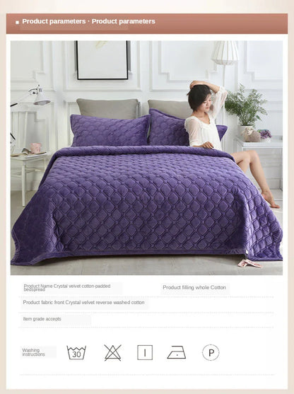 Solid Color Soft Velvet Quilted Bed Cover Blanket Short Plush Sofa Towel King Queen Size Anti-slip Bed Sheet 270x230cm Bedspread
