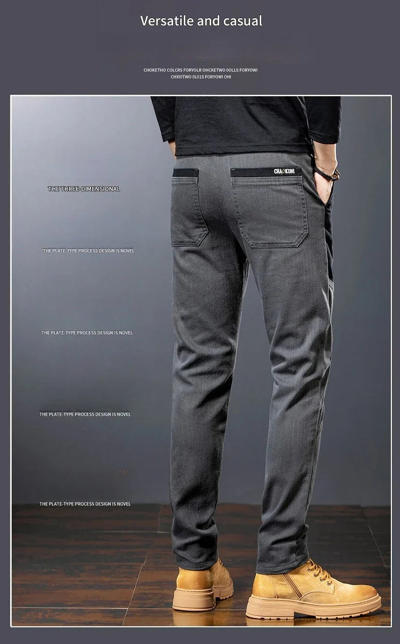 Winter Mens Fashion Fleece Warm Casual Pants Slim Straight Leg Korean Thermal Trousers Business Thicken Velvet Brand Streetpants