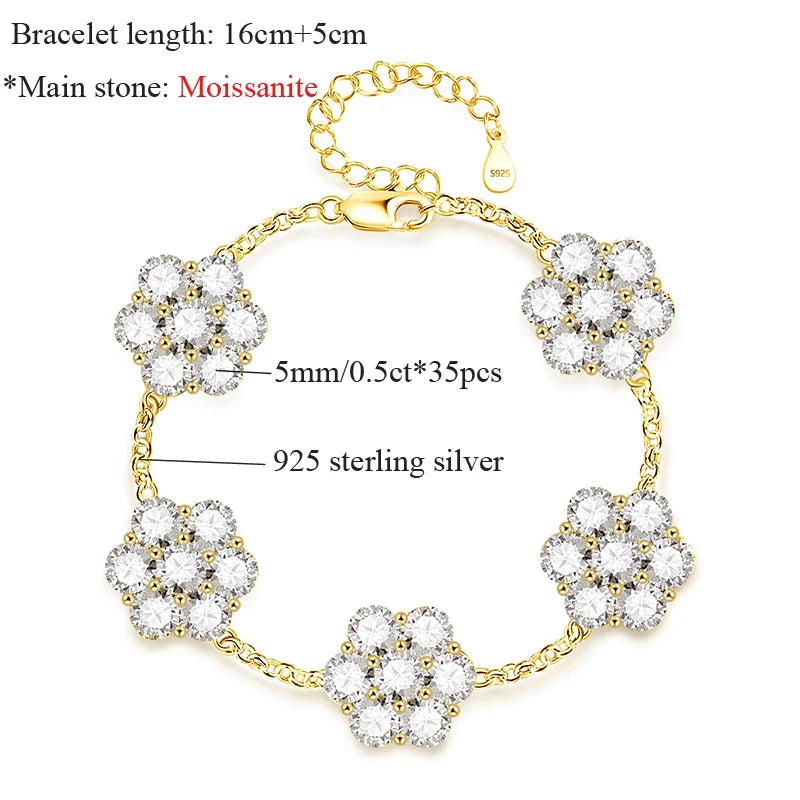 5MM Total 17.5 Carat D Color Full Moissanite Bracelets 100% 925 Sterling Silver Sparkling Wedding Hand Chain Fine Jewelry