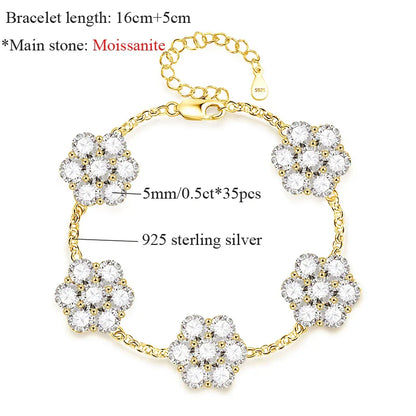 5MM Total 17.5 Carat D Color Full Moissanite Bracelets 100% 925 Sterling Silver Sparkling Wedding Hand Chain Fine Jewelry