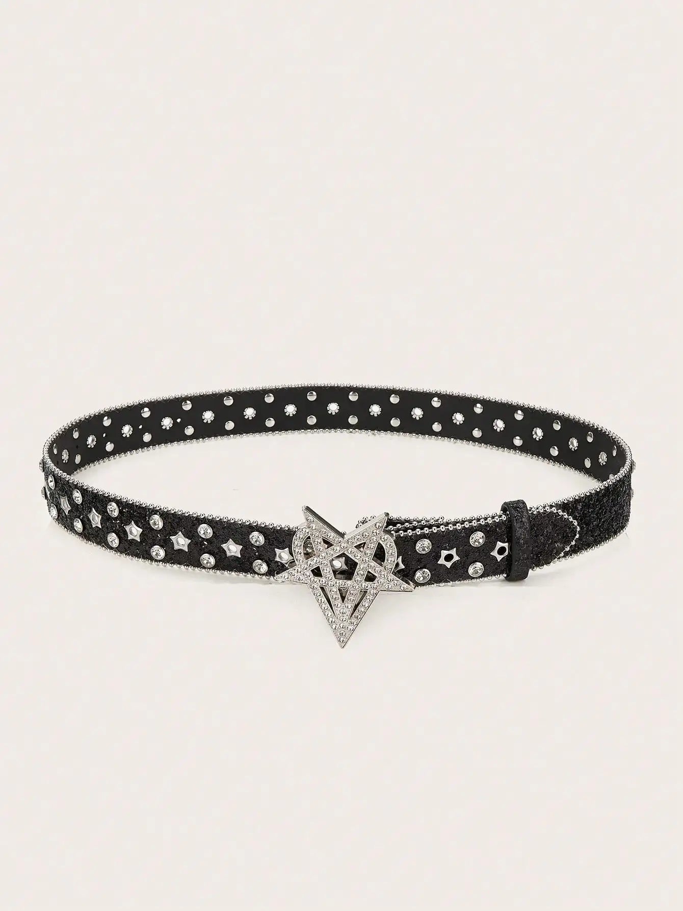 1pc Men's Y2K Punk Six-pointed Star Rhinestone Buckle Glitter Rhinestone Belt, A Versatile Belt To Match Jeans