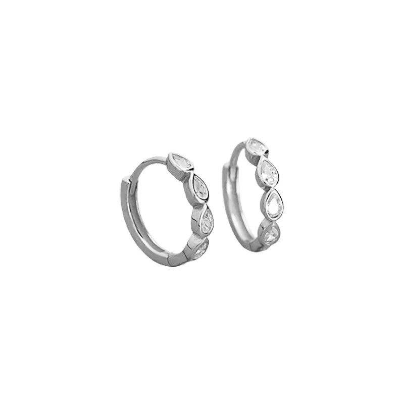 925 Sterling Silver Fashion Simple Drop Row Zircon Ear Buckle for Women Elegant European Hoop Earrings Piercing Jewelry