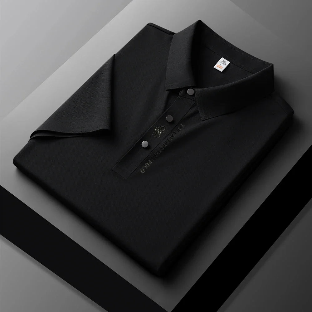 High quality silk breathable short sleeve POLO shirt men's lapel top 2024 summer new light luxury brand printed casual T-shirt