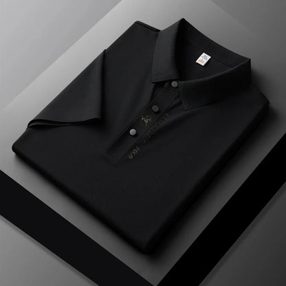 High quality silk breathable short sleeve POLO shirt men's lapel top 2024 summer new light luxury brand printed casual T-shirt