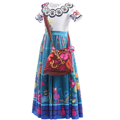 Girls Princess Dress with headband Children Encato Halloween Swing Kids Clothes Cartoon Printed Mirabel Fantasy Cosplay Costume