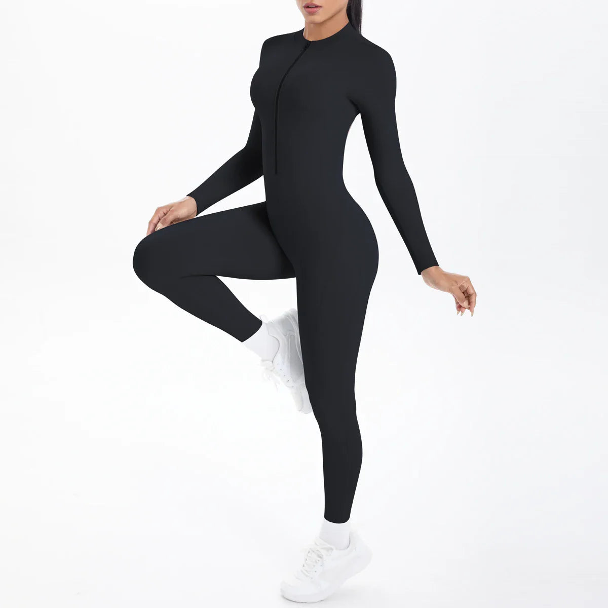 Solid Color Bodysuits for Woman's Backless Long Sleeved Zipper Yoga Jumpsuits High Dtrength Workout Sports Fitness Clothing Set
