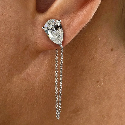 1-4carat Waterdrop Moissanite Chain Earrings for Women Pear Cut Solitaire Lab Diamond Stud/Drop Earring 925 Silver with GRA