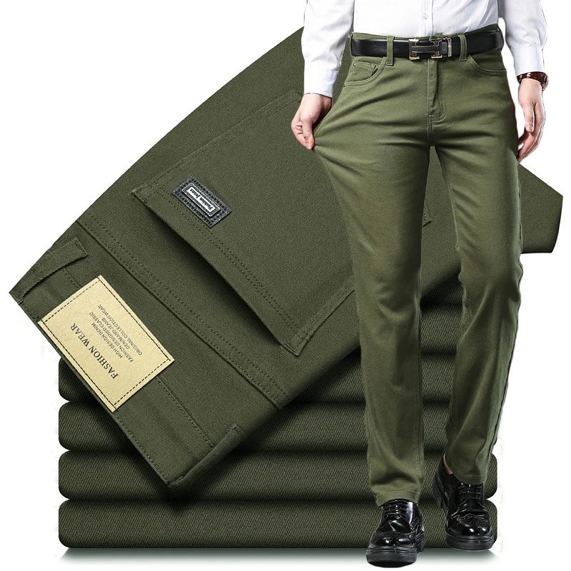 Men's New 92% Cotton Spring Autumn Jeans Stretch Straight Fashion Business Office Trousers Male Casual Plus Size Denim Pants