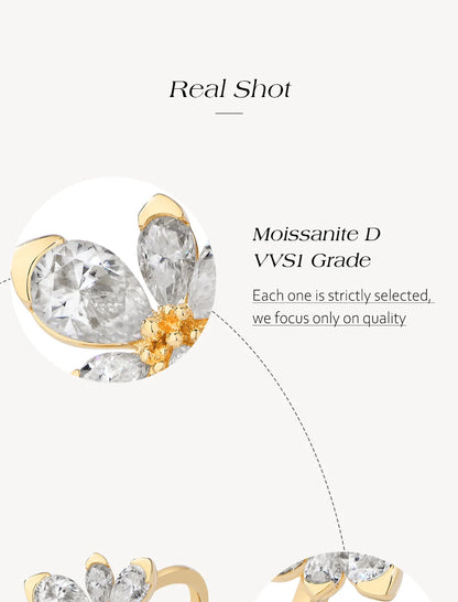 925 Sterling Silver Luxury Women Ring Flowers D VVS1 Moissanite Pear-cut Engagement Band Anniversary Gift Fine Jewelry