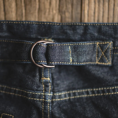 Vintage 14oz Selvedge Raw Denim Jeans Horsehair Leather Patch Straight Fit Jeans Men's Spring and fall Paris Buckle Pants