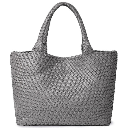 Woven Tote Bag Womens Purse Vegan Leather Shoulder Handbags - Fashion Summer Beach Tote Bags - Large Travel Totes
