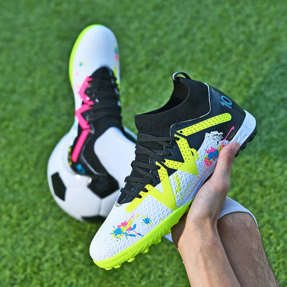 Multicolor TF Turf Soccer Shoes Durable PU Fabric Rubber Outsole Anti-slip Wearproof For Kids Teenager Turf Games