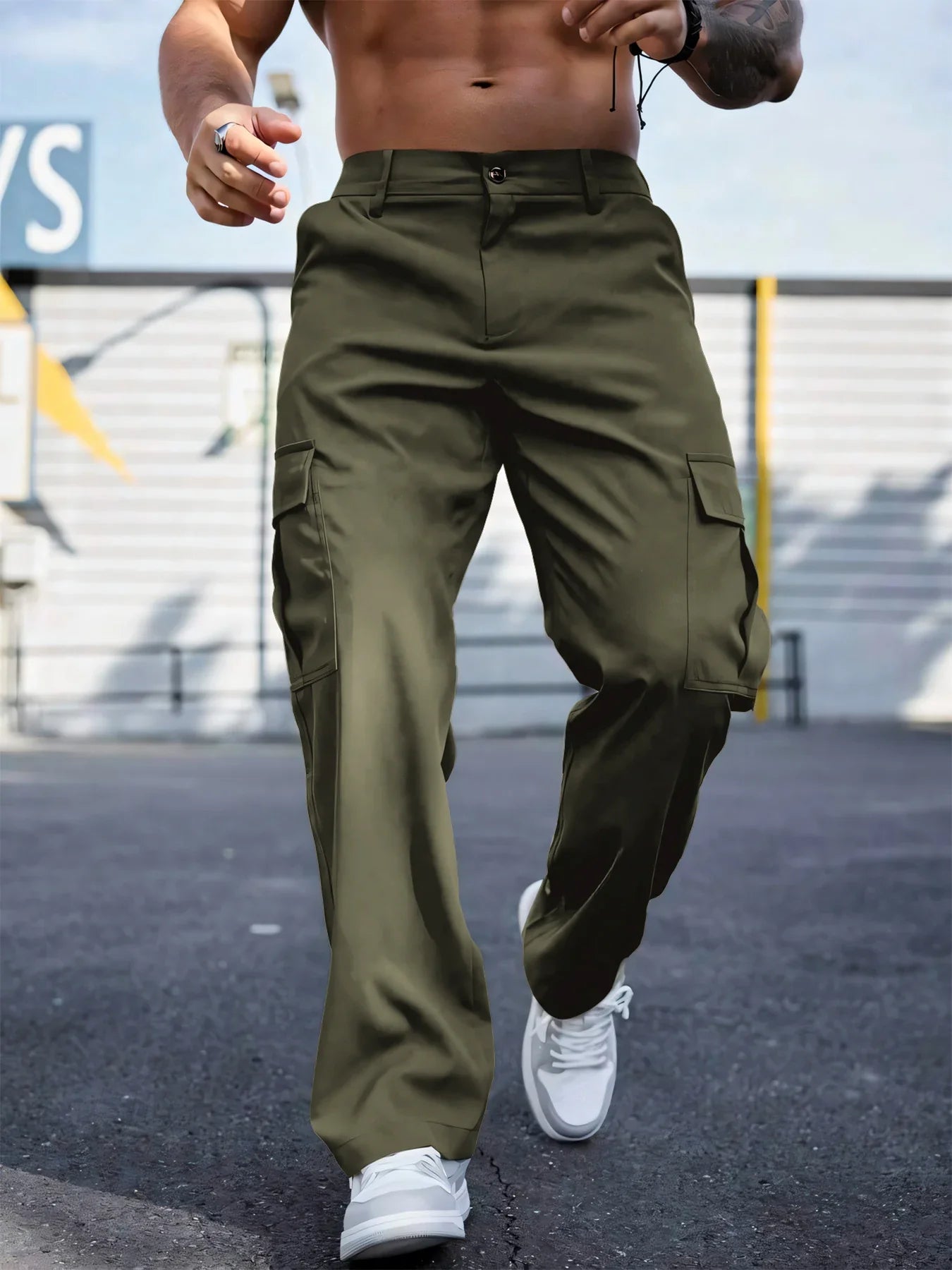 Men's Workwear Pants Wear-Resistant Sports Straight Leg Loose Summer Multi-Pocket Casual Trousers