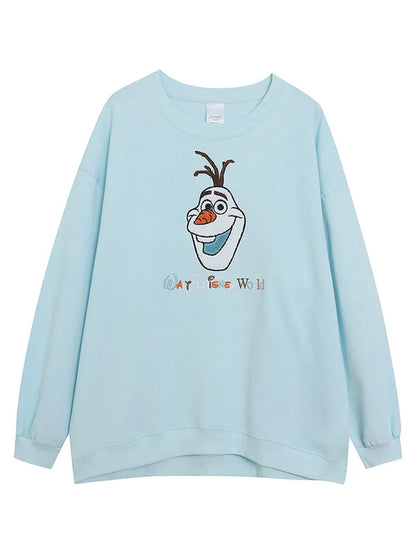 Embroidery Sweatshirt Women Casual Fleece Jumper Tigger Cheshire Cat Cartoon Loose Pullover Top O Neck