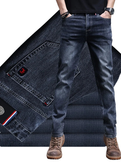 Men's New Stylish Embroidered Back Pocket Slim Fit Stretchy Jeans European Style Versatile Long Trousers