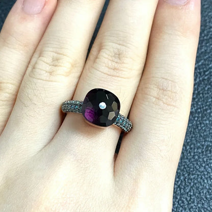 10.6mm Elegant Blue Topaz Zircon Ring Dual Tone Black Gun & Rose Gold 30 Colors Candy Crystal Jewelry Gift for Women