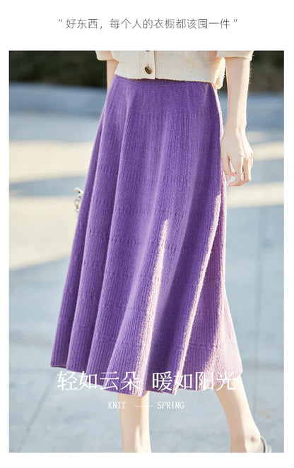 Autumn And Winter High Waist 100% Pure Wool Skirt Female Slim Long Knitted Wool Skirt Loose Wearing A-Line Skirt