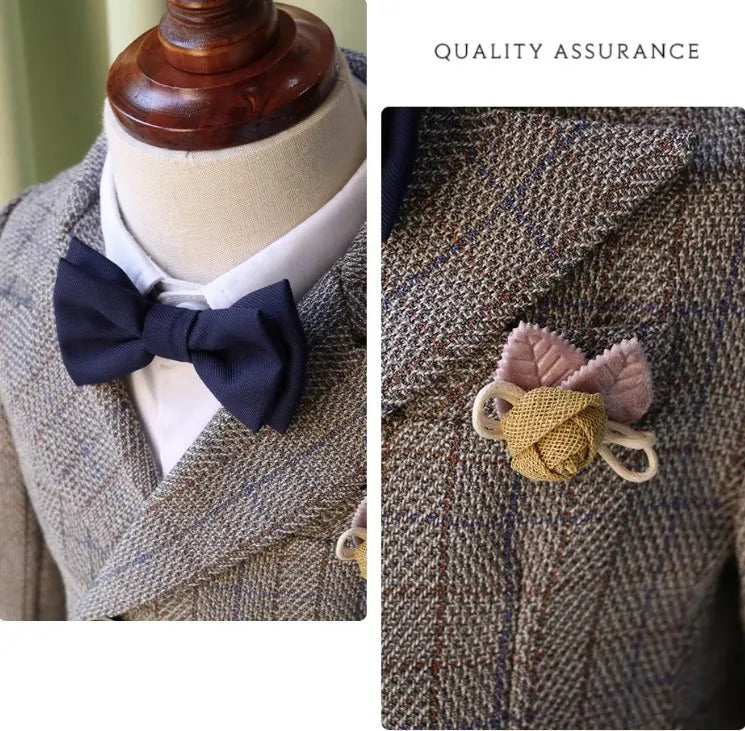 Children Photograph Suit Boys Jacket Pants Bowtie Flower 4PCS Wedding Suit NewBorn Kids Ceremony Party Tuxedo Dress Baby Costume