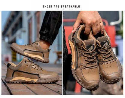 New Safety Men Work Sneakers Anti-smash Indestructible Shoes Steel Toe Protective Boots Anti-puncture Brown Work Safety Shoes