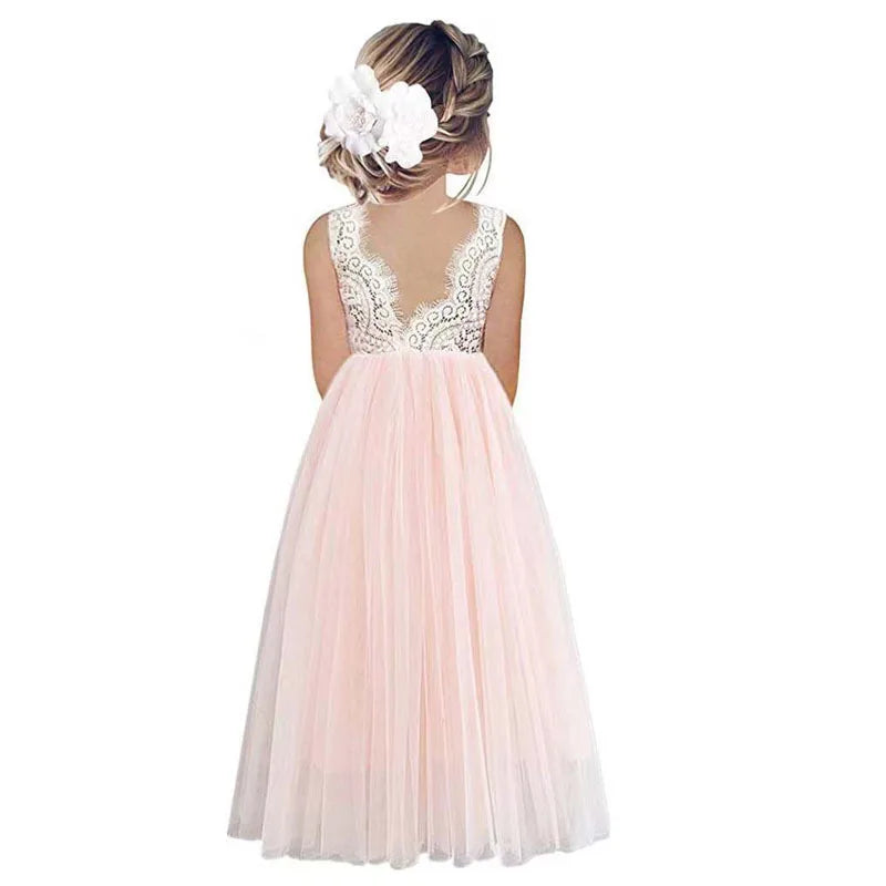 Vestido de Dama de Honra para Bebê Crianças Verão Princesa Festa Renda Casamento Aniversário Vestidos Roupa Infantil 2 4 6 8 10 12 14