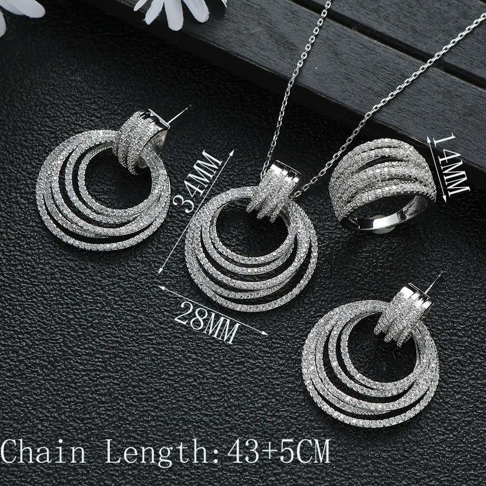 New Designer Luxury Twist Lines Geometry Cubic Zircon Engagement Dubai Naija Bridal Necklace Earring Jewelry Set D1396