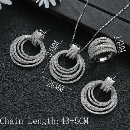 New Designer Luxury Twist Lines Geometry Cubic Zircon Engagement Dubai Naija Bridal Necklace Earring Jewelry Set D1396