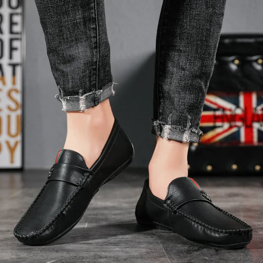 Sapatilha Masculina de Couro de Alta Qualidade Respirável Slip-on Casual Confortável Leve Mocassim Masculino Formal
