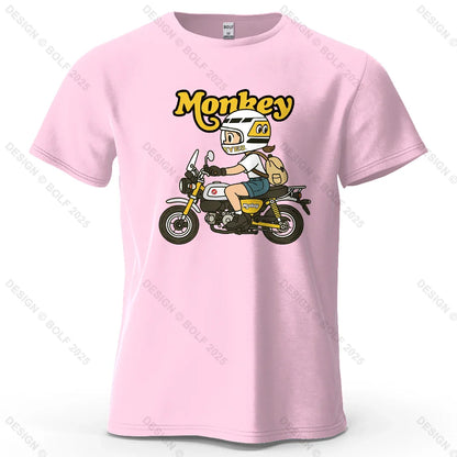 Men's Monkey Motorcycle Graphic Short Sleeve T-Shirt 100% Cotton Cartoon Printed Tops Tee for Women Summer Casual Sportswear