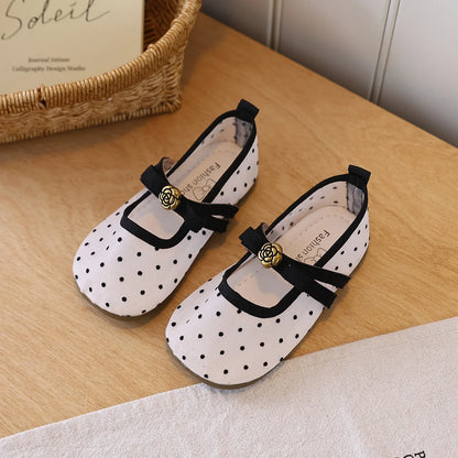 Girls' Casual Shoes, Polka Dot Mesh Princess Cute Bow Spring Summer 2026 Suitable Toddlers, Medium Large Children Wedding Party