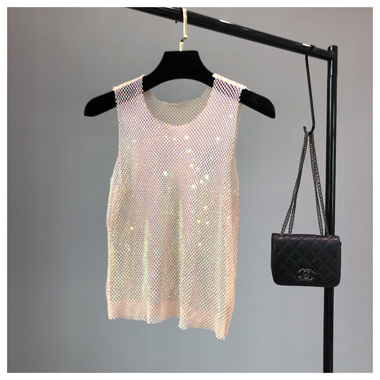 Crystal Beading Shiny Tanks Party Club Sexy Hollow Out Diamonds Stamping Camis Winky Sleeveless Vest