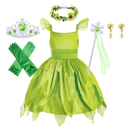 Elf Fancy Costume Cosplay Girls Halloween Pixie Fairy Disguise Kids Tinkerbel Dress up Carnival Pageant Princess Frock Sundress