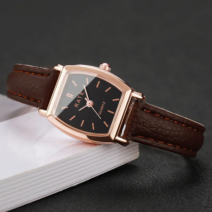 2PCS Fashion Leather Strap Quartz Wristwatches Set With Heart Bracelet Casual Simple Dial For Ladies Clock(Without Box)