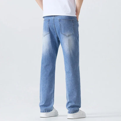 Summer Thin Straight Jeans Men's Clothing Soft Breathable Trousers Male Brand Comfortable Business Loose Denim Pants