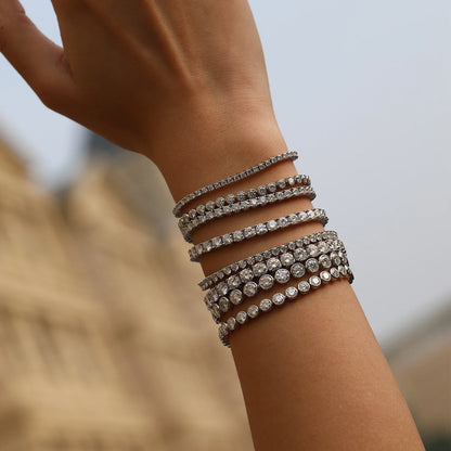 D VVS1 Round Moissanite Tennis Bracelet 3mm/4mm/5mm 925 Sterling Silver Tennis Stackable Bracelets for Women Men Jewelry