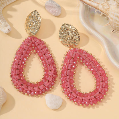 Big Water Drop Shape Drop Earrings For Women Colorful Beads Handmade Threading Crystal Long Earrings Jewelry Gift EA144