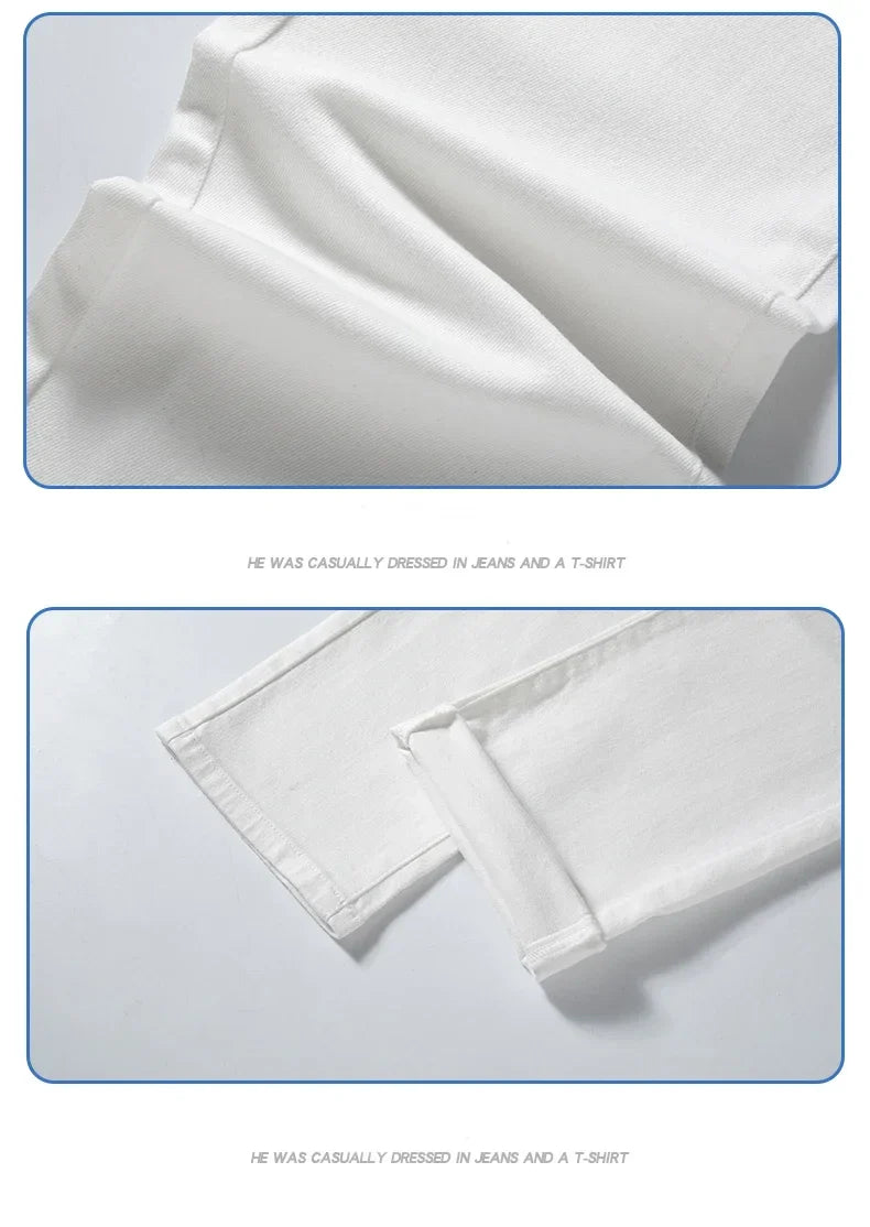 White Summer Men's Slim Jeans Classic Business Fashion High Quality Cotton Stretch Denim Pants Brand Trousers